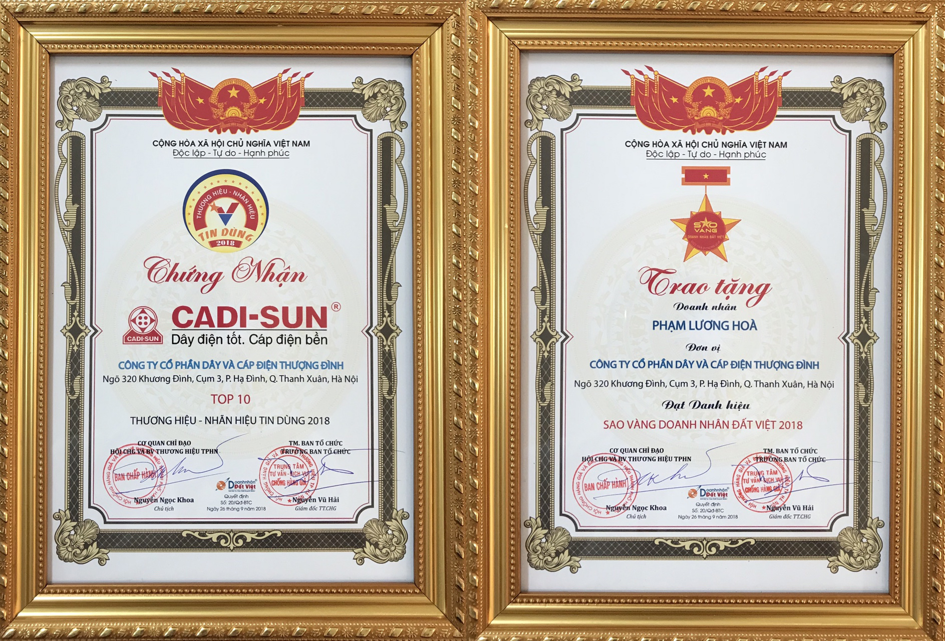 CADI-SUN - Gương mặt Top 10 Thương hiệu tín nhiệm – Sản phẩm, dịch vụ chất lượng cao 2018 và Doanh nhân Sao Vàng Đất Việt 2018